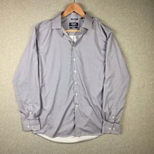 Chaps Mens Medium Regular Fit Stretch Micro Check Shirt Blue White Button Down