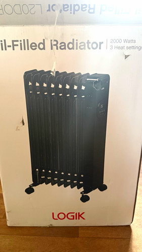 Logik L20DOR25 2000W Oil Filled Radiator, Remote, 24hr Timer, Black