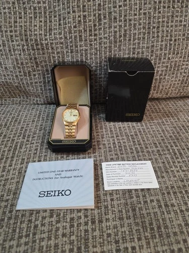 Vintage Seiko Quartz Day Date New In Box Gold Tone