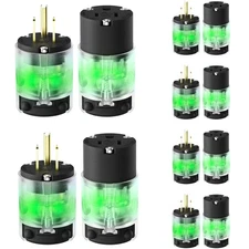 Lighted Extension Cord Ends 15A 125V 2-Prong Replacement Set for RV & Welding