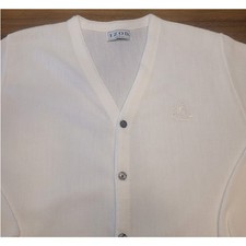 VTG IZOD 90s Grandpa Cardigan Men  s L Ivory Knit Tone Logo Made USA