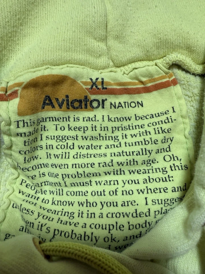 Sudadera con Capucha Pullover Aviator Nation Talla XL Amarillo Neón De Gran Tamaño Retro Foto 2 de 4