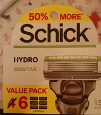 Schick Hydro Sensitive Value Pack 6 Cartridges 5 Blades Razor Refills Men