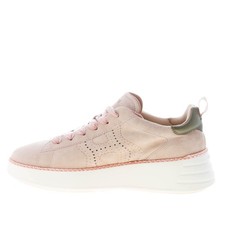 HOGAN scarpe donna Sneaker Rebel in camoscio beige e rosa con talloncino verde
