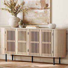 66" Fluted Sideboard Buffet Cabinet 4-Door Mid Century Modern Credenza Natural