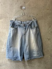 AZZURE Light Wash Baggy Denim Shorts with Text Print