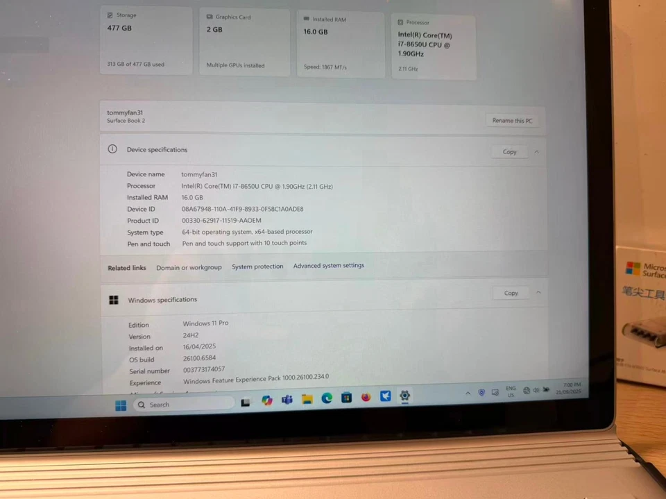 Microsoft Surface Book 2 i7 8th Gen 16Gb 512GB GTX 1050 Laptop & Surface Dock - Image 2 of 4
