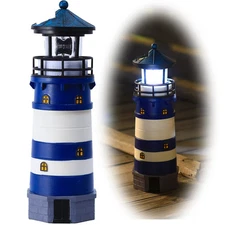 Lighthouse with Rotating Beacon LED Lights - Solar Lighthouse Lamp Outdoor De...