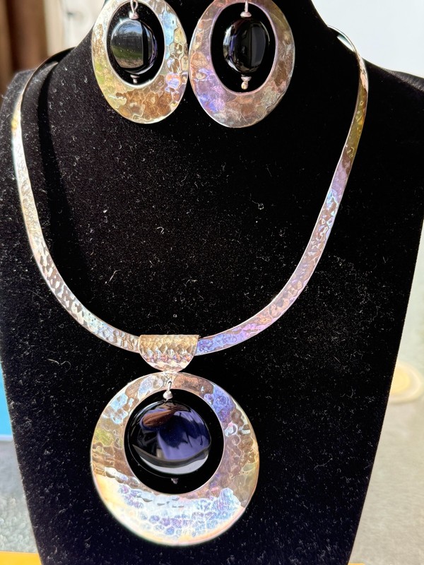 Vintage Taxco Mexican Modernist Necklace/Earring Set  by Dominique Dinouart 925
