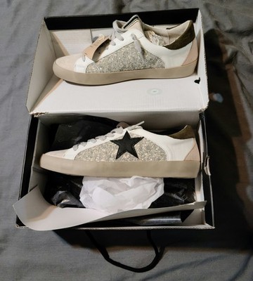 SHU SHOP Pearl Glitter Women's Low Top Lace-Up Leather Sneakers, Solid