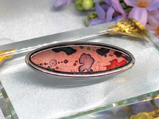 Brosche Seidenmalerei Silberton Modeschmuck Vintage