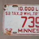 1952 1953 Minnesota MN Trailer 10,000 Lakes License Plate 7390 12" x 5 7/8" — photo 2