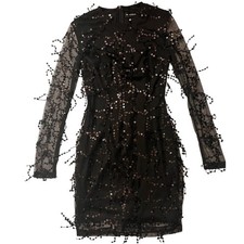 Prettylittlething Black Sequin Long-Sleeve Mini Dress Size: S - NEW/Never worn