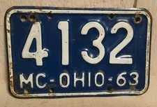 Vintage 1963 Ohio Motorcycle License Plate 4132 MC OHIO 63