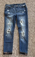 Judy Blue Womens Janette Camo Cuff Patch Skinny Jeans SZ 15/32 JB82109MD 33x28