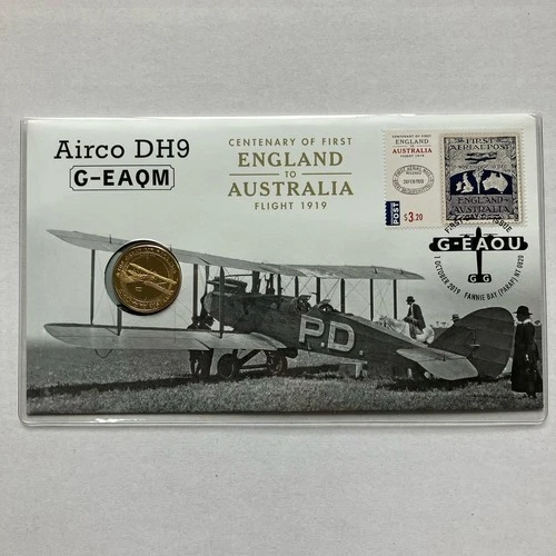 2019 Centenary First England to Australia Flight Airco DH9 G-EAQM PNC $1 Coin