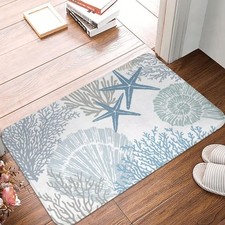 Coastal Beach Bath Mats Bathroom,Nautical Ocean Seashells Starfish Absorbent