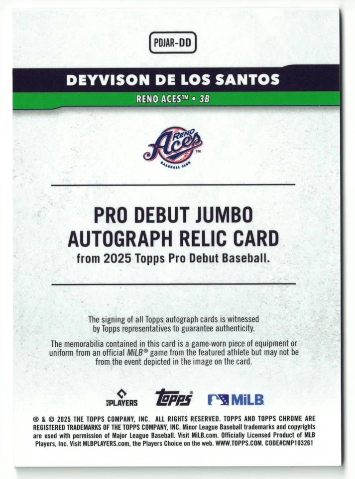 Deyvison De Los Santos - 2025 Topps Pro Debut (#PDJAR-DD) Jumbo Relic /200 Auto - Image 2 of 2