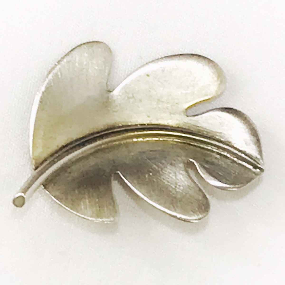 VINTAGE Leaf Brooch Brushed 925 Silver Signed 1.5