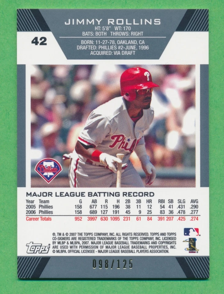 2007 Topps Co-Signers SILVER GOLD #42 Jimmy Rollins Phillies 98/125 NM-MT - Image 2 of 3