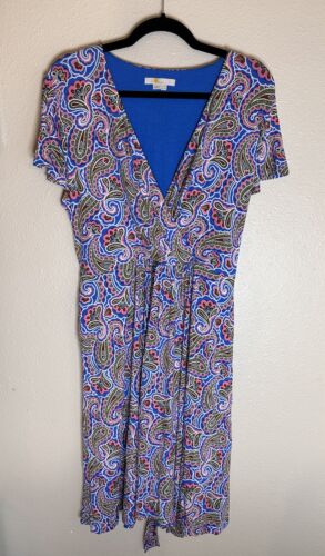 BODEN Evangeline Jersey Wrap Dress - Blue Paisley Print Size 14 - Picture 2 of 5