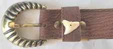 Belt Fits 31” Waist BROWN(1.25” Wide)Women's-Shell Buckle-Shark Leather w/ Tooth