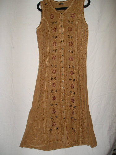 LADIES SUMMER DRESS SIZE 12-14 IN BROWN EMBROIDERY HIPPY STYLE