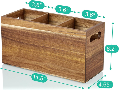 Soporte para utensilios de madera de acacia para mostrador de cocina - 3 compartimentos cocina grande Ute - Imagen 7 de 12