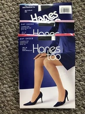 Hanes Nylons Day Sheer Control Top Sandalfoot & Reinforced Black AB NIP Lot of 3