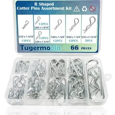 66 PCS Cotter Pins Assortment Kit 6 Sizes Zinc-Plated R-Shaped Clips Set