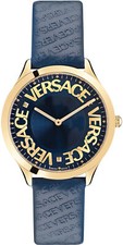 Versace VE2O00322 Logo Halo blue gold Leather Women's Watch NEW