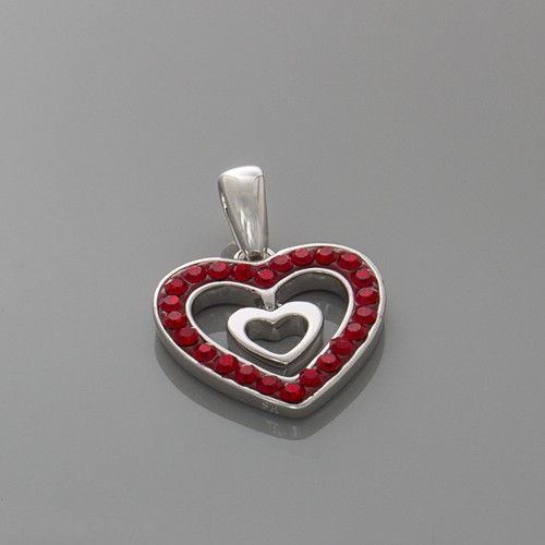 Sweetheart 925 Sterling Silver Heart Necklace Pendant with Red CZ Stone w/ Chain - Picture 3 of 5