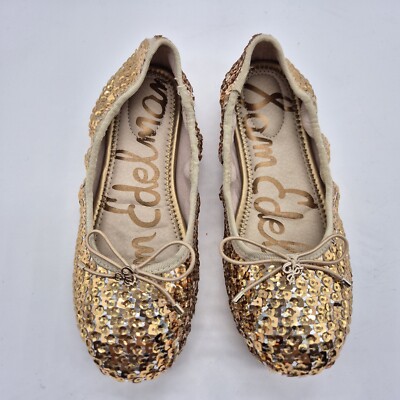 Sam Edelman Flat Shoes Size 2 Felicia Sequins T  Gold Ballet Flat 
