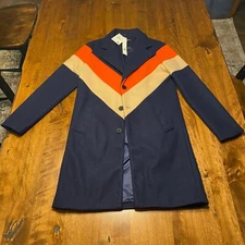 ROKU STUDIO Mens Small Navy Blue Orange Brown Peacoat Blazer Coat Jacket NEW