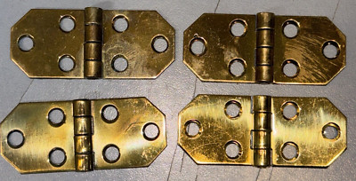 NOS Lot of 4 Brainerd Solid Polished Brass Hinges - 7/8 X 2