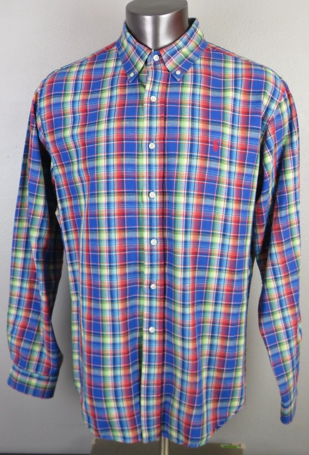Men Ralph Lauren Long Sleeve Button Front Shirt Plaid Size XL Linen Multicolor