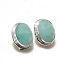 Green Amazonite Gemstone 925 Sterling Silver Jewelry Stud Earring Size 0.75"