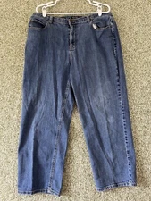 Catherines Rightfit Womens Jeans 16WP Blue Straight Cropped Elastic Waist EUC