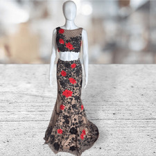 Sherri Hill Rose Applique & Jeweled Embellished Mesh With Nude Two Piece Formal