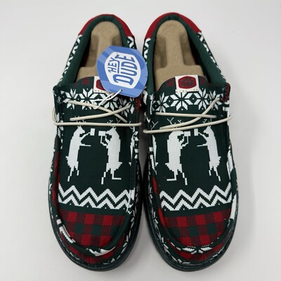 Hey Dude Wally Mens 12 Green Holiday Cheers Christmas Slip  display picture 3