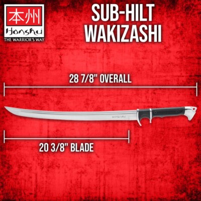 Honshu Sub-Hilt Wakizashi, 20 3/8” Carbon Steel Blade, Scabbard