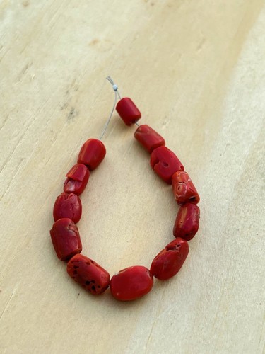 Natural Red Coral Oval Beads-Undyed Italian Red Coral Gemstone Beads 6" Inch - Picture 2 of 10