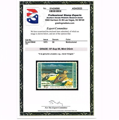 EXCEPTIONAL SCOTT #RW40 MINT PRISTNE OG NH PSE CERT GRADED XF