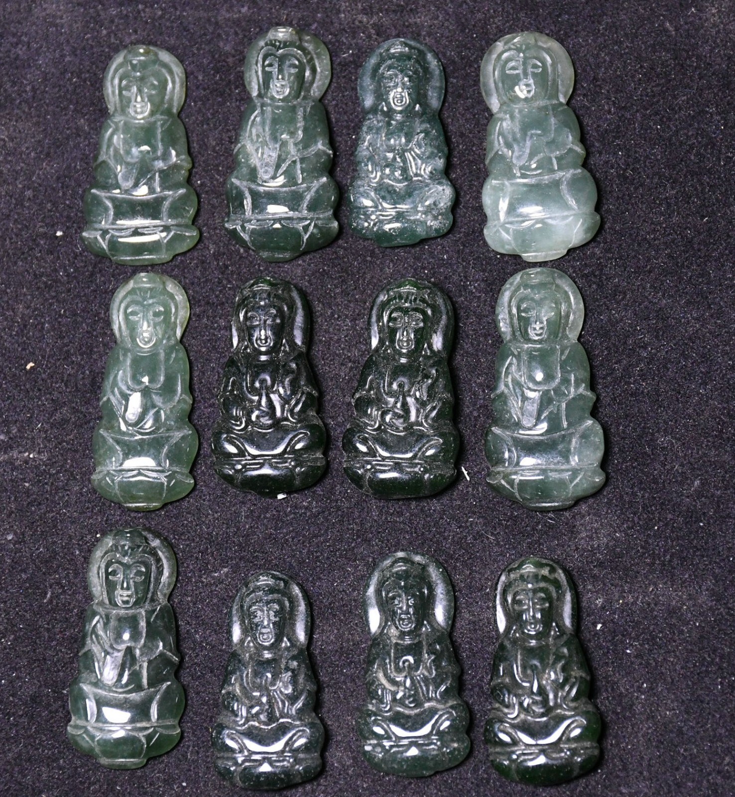 3CM China Jadeite Emerald Carved Kwan-yin Bodhisattva Goddess Amulet Pendant Set