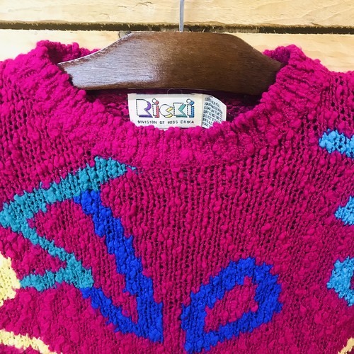 Suéter de colección Ricki Miss Erika rosa abstracto años 80 para mujer mediano gran tamaño acrílico - Imagen 2 de 9