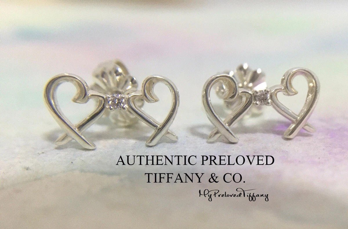 Tiffany Co Paloma Picasso Diamond Double Loving Heart Earrings Silver RP 625