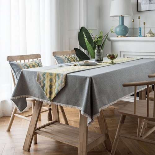 Luxury Print Formal Table Runner Bed Flag Tablecloth Rectangle Home Decor Tassel - Picture 19 of 35