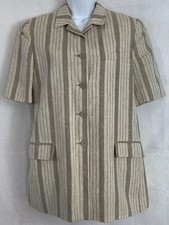 Harv Benard Size 8 Linen Career Button Jacket Blazer Tan Striped Short Sleeve