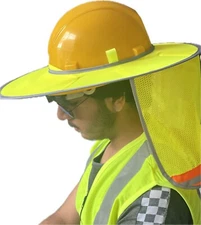 Hard Hat Sun Shade Visor for Full Brim Mesh Neck HI VIS REFLECTIVE STRIPE 