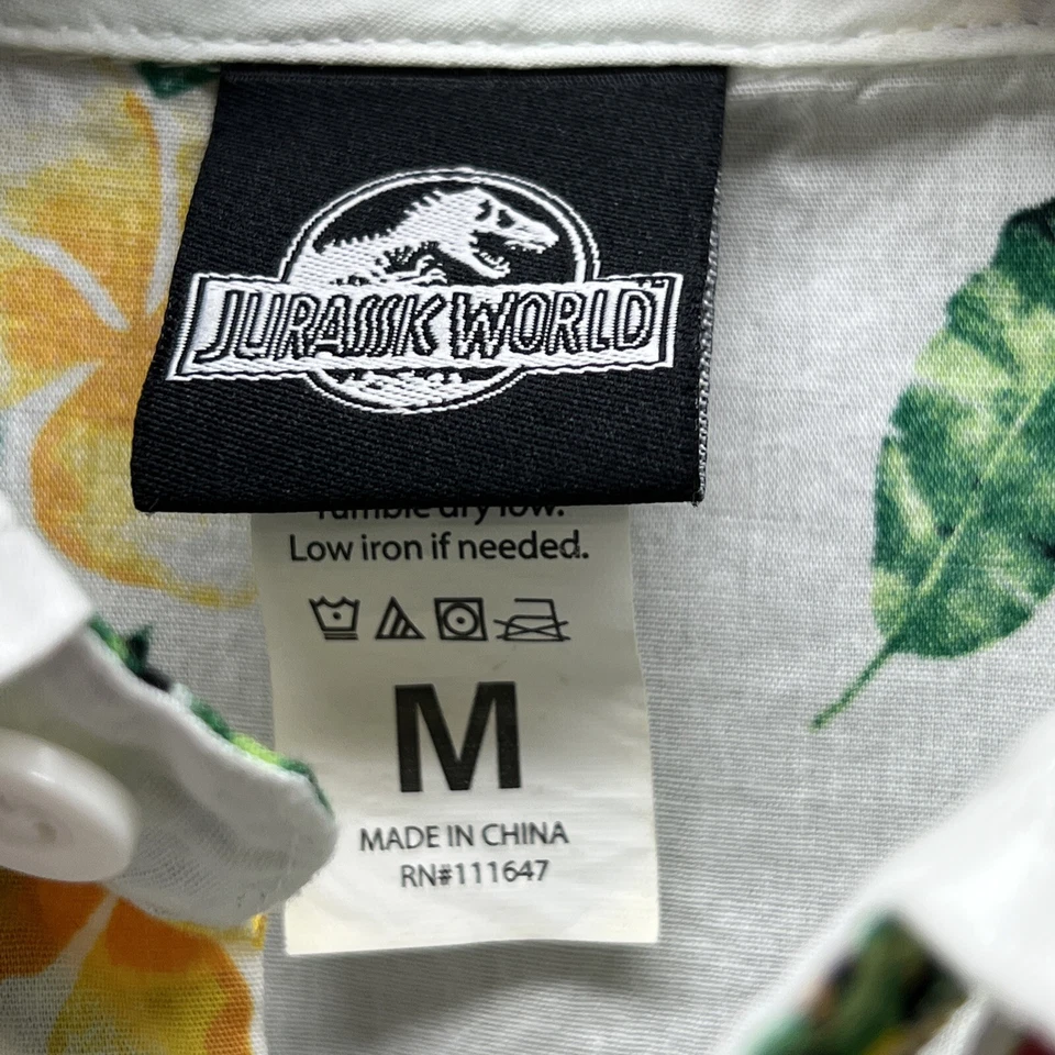 Мужская рубашка-поло с коротким рукавом на пуговицах Jurassic World размер M белая с полным принтом - Изображение 3 из 4